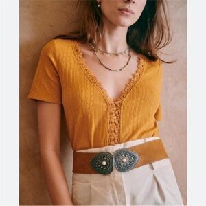Sezane Sophie cotton T Shirt in mustard yellow M